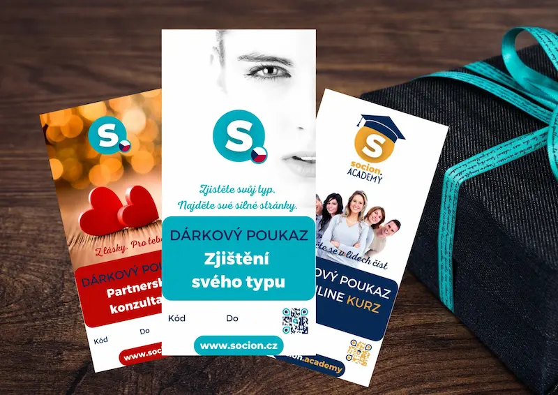 Dárkové poukazy pro uplatnění služeb v socionice - typologii lidí, např. zjištění typu, online krzy nebo partnerská konzultace
